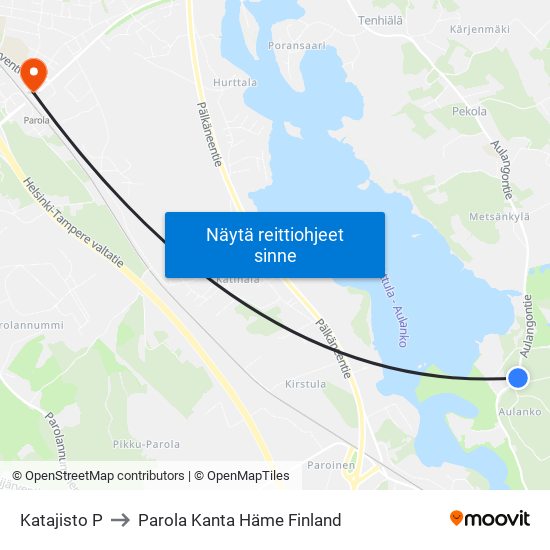 Katajisto P to Parola Kanta Häme Finland map