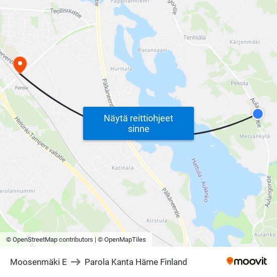 Moosenmäki E to Parola Kanta Häme Finland map