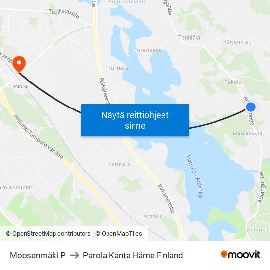 Moosenmäki P to Parola Kanta Häme Finland map