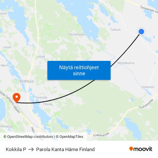 Kokkila P to Parola Kanta Häme Finland map