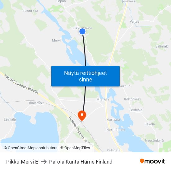 Pikku-Mervi E to Parola Kanta Häme Finland map