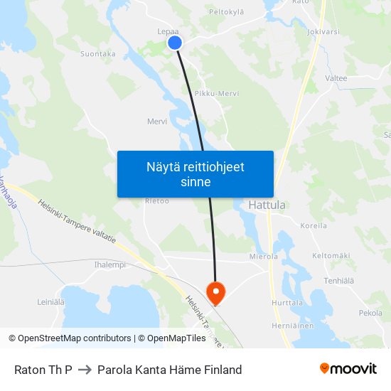 Raton Th P to Parola Kanta Häme Finland map