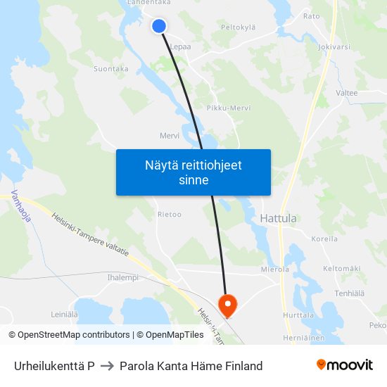 Urheilukenttä P to Parola Kanta Häme Finland map