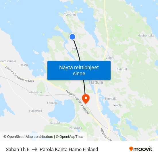 Sahan Th E to Parola Kanta Häme Finland map