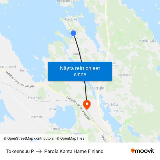 Tokeensuu P to Parola Kanta Häme Finland map