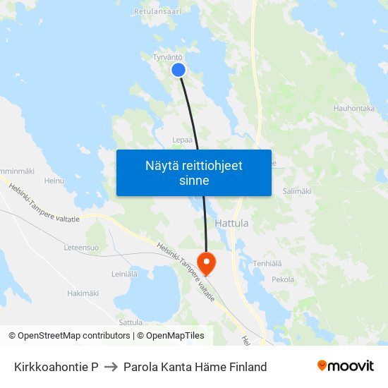Kirkkoahontie P to Parola Kanta Häme Finland map