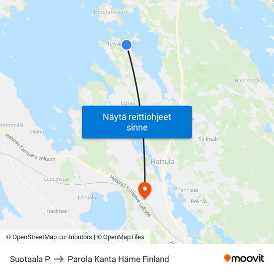 Suotaala P to Parola Kanta Häme Finland map