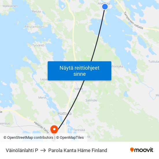 Väinölänlahti P to Parola Kanta Häme Finland map