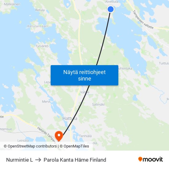 Nurmintie L to Parola Kanta Häme Finland map
