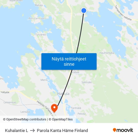 Kuhalantie L to Parola Kanta Häme Finland map