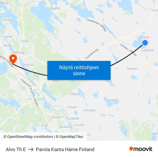 Alvo Th E to Parola Kanta Häme Finland map