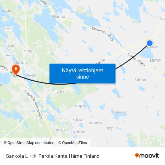 Sankola L to Parola Kanta Häme Finland map