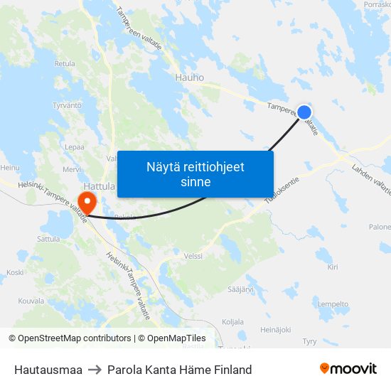 Hautausmaa to Parola Kanta Häme Finland map