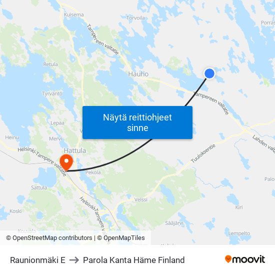 Raunionmäki E to Parola Kanta Häme Finland map
