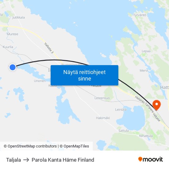 Taljala to Parola Kanta Häme Finland map