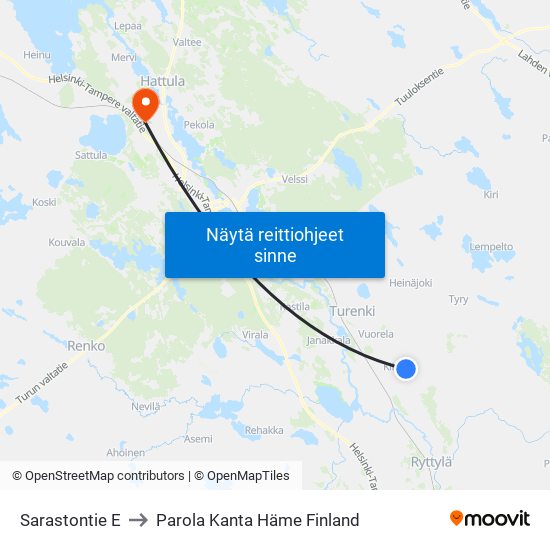 Sarastontie E to Parola Kanta Häme Finland map