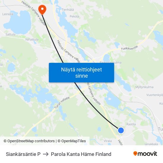 Siankärsäntie P to Parola Kanta Häme Finland map