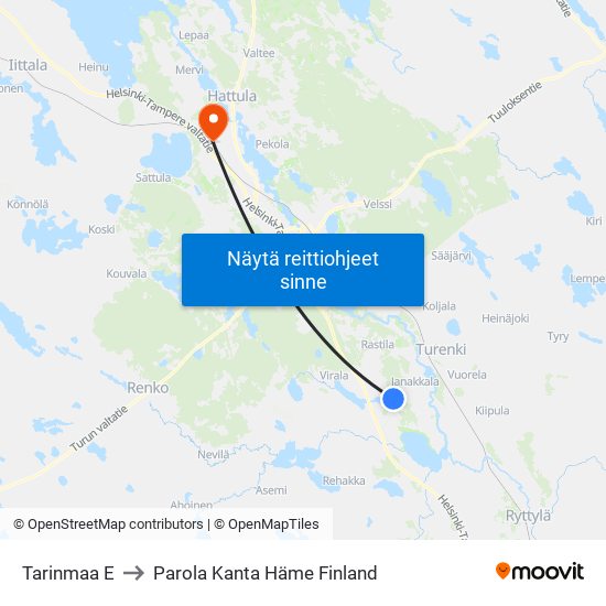 Tarinmaa E to Parola Kanta Häme Finland map