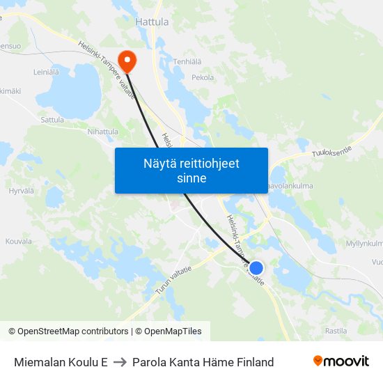 Miemalan Koulu E to Parola Kanta Häme Finland map