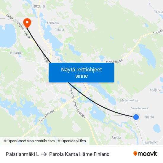 Paistianmäki L to Parola Kanta Häme Finland map