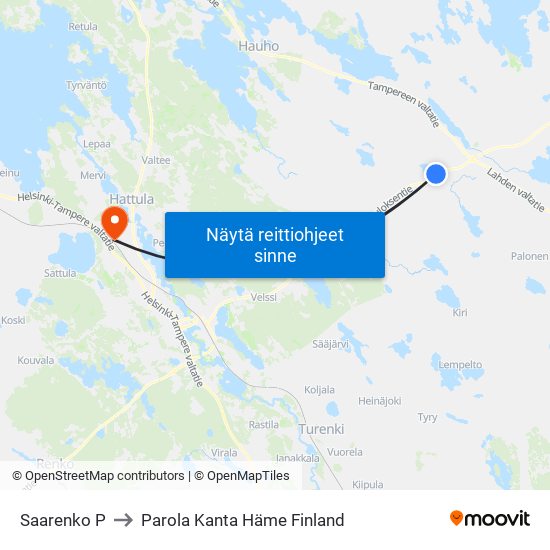 Saarenko P to Parola Kanta Häme Finland map