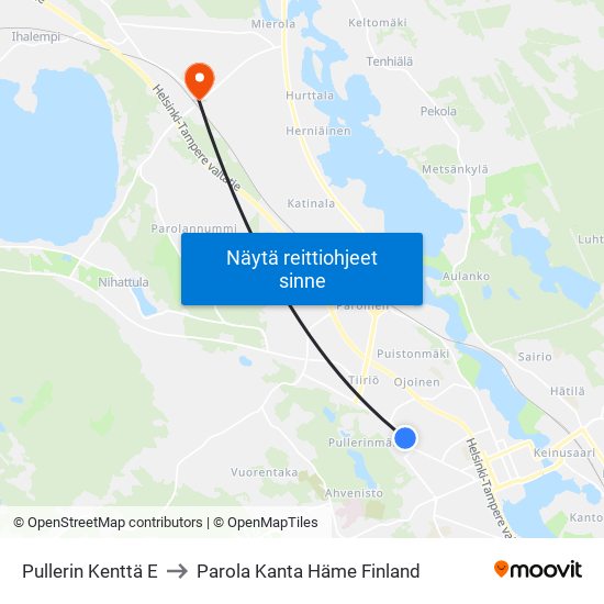 Pullerin Kenttä E to Parola Kanta Häme Finland map