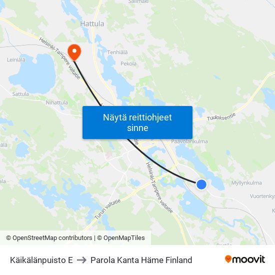 Käikälänpuisto E to Parola Kanta Häme Finland map