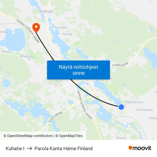 Kuhatie I to Parola Kanta Häme Finland map