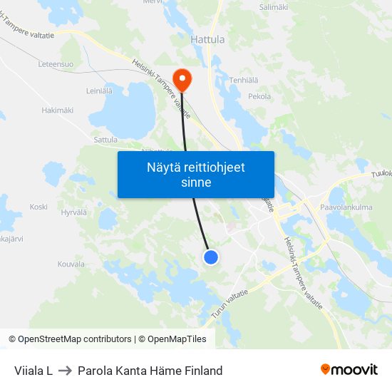 Viiala L to Parola Kanta Häme Finland map