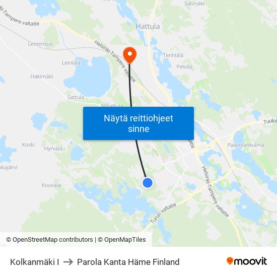 Kolkanmäki I to Parola Kanta Häme Finland map