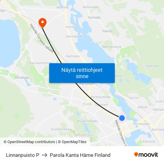 Linnanpuisto P to Parola Kanta Häme Finland map