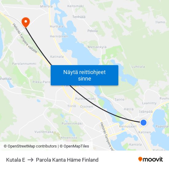 Kutala E to Parola Kanta Häme Finland map