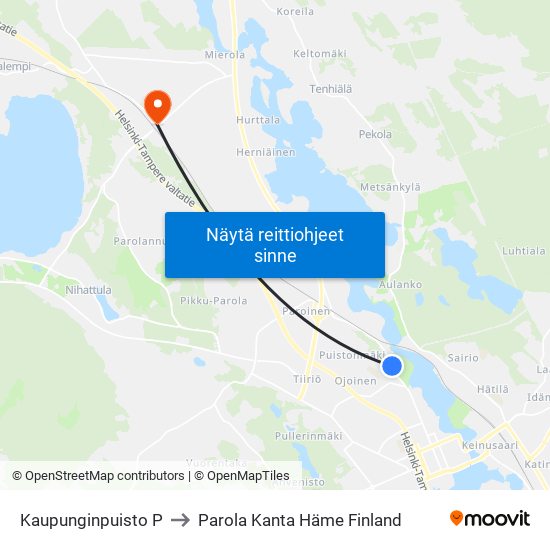 Kaupunginpuisto P to Parola Kanta Häme Finland map
