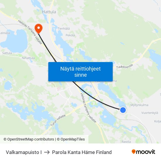 Valkamapuisto I to Parola Kanta Häme Finland map