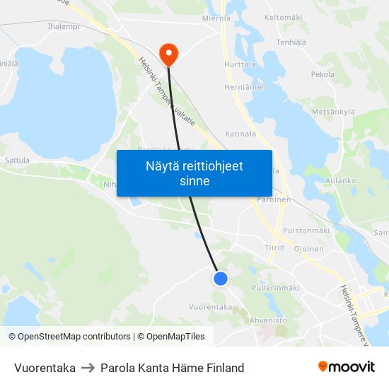 Vuorentaka to Parola Kanta Häme Finland map