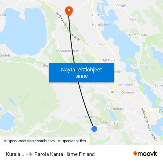Kurala L to Parola Kanta Häme Finland map