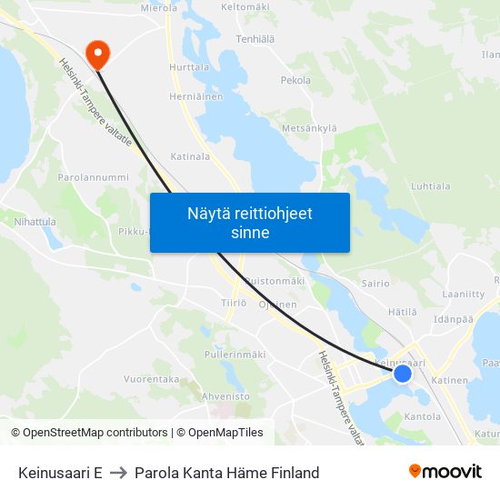 Keinusaari E to Parola Kanta Häme Finland map
