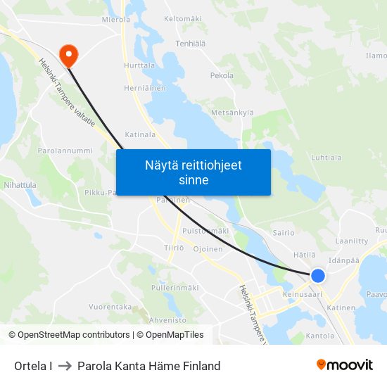 Ortela I to Parola Kanta Häme Finland map