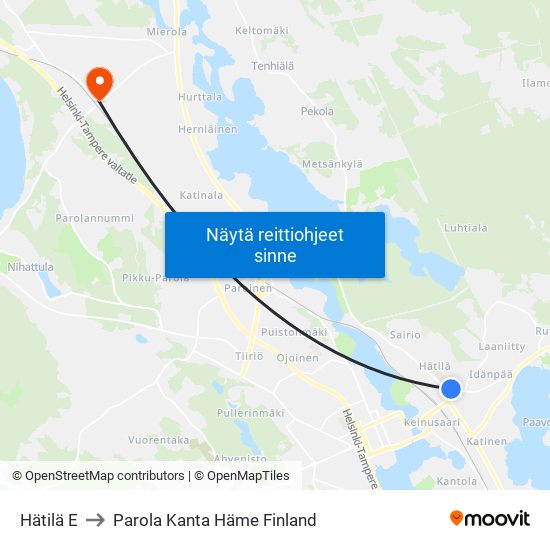 Hätilä E to Parola Kanta Häme Finland map