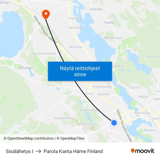 Sisälähetys I to Parola Kanta Häme Finland map