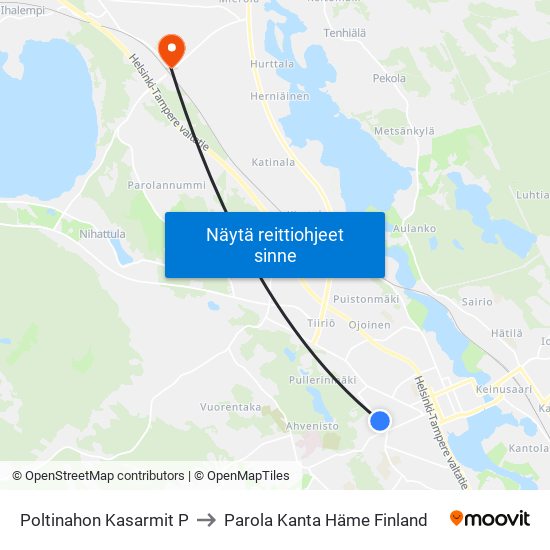 Poltinahon Kasarmit P to Parola Kanta Häme Finland map