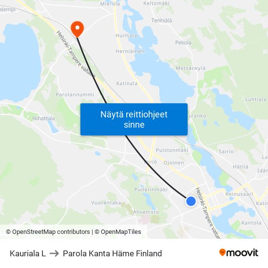 Kauriala L to Parola Kanta Häme Finland map