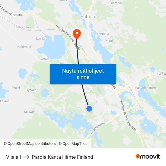 Viiala I to Parola Kanta Häme Finland map