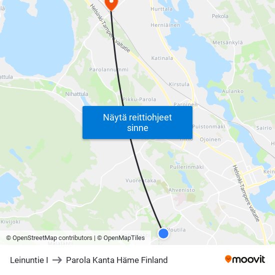 Leinuntie I to Parola Kanta Häme Finland map