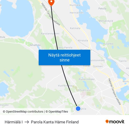 Härmiälä I to Parola Kanta Häme Finland map