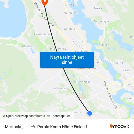 Martankuja L to Parola Kanta Häme Finland map