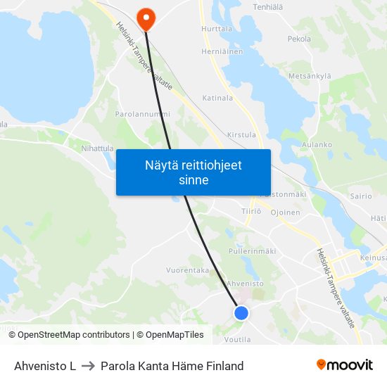 Ahvenisto L to Parola Kanta Häme Finland map