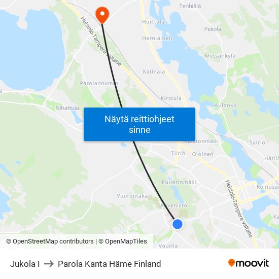 Jukola I to Parola Kanta Häme Finland map