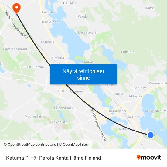 Katuma P to Parola Kanta Häme Finland map