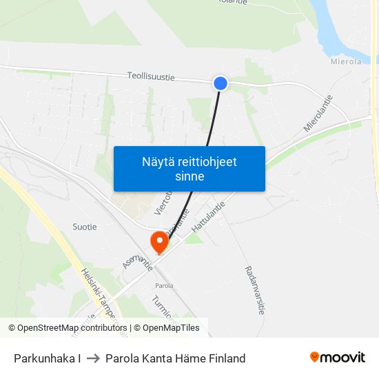 Parkunhaka I to Parola Kanta Häme Finland map